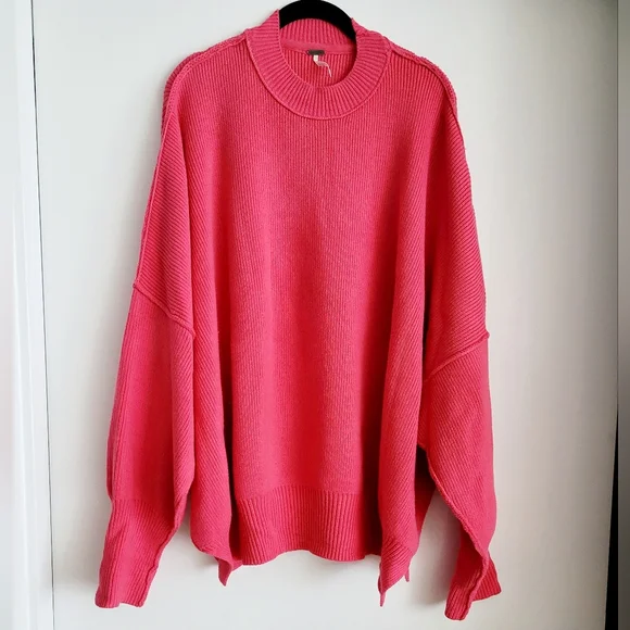 Free People Easy Street Tunic Sweater Oversize Mock Neck Pink Size Medium - Picture 3 of 7